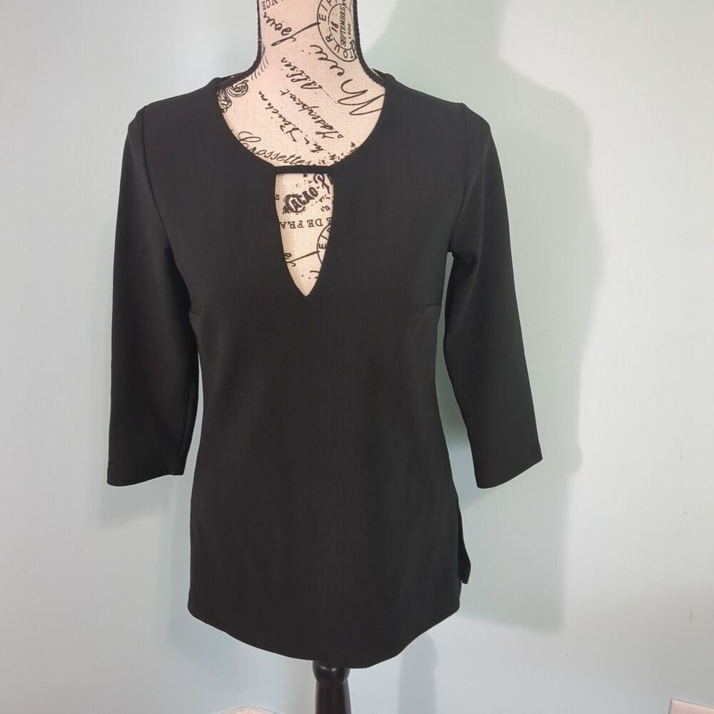 BOSTON PROPER Women's Blouse extra small Black 3/4 Sleeve Shirt V Neck